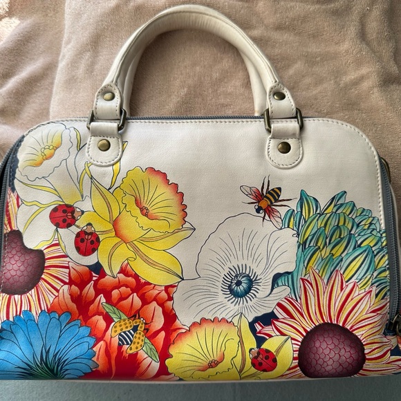 ANUSCHKA Vintage 🌸 Floral Melody 🌺 Wide Organizer Satchel, 8368, RFID - Picture 3 of 11